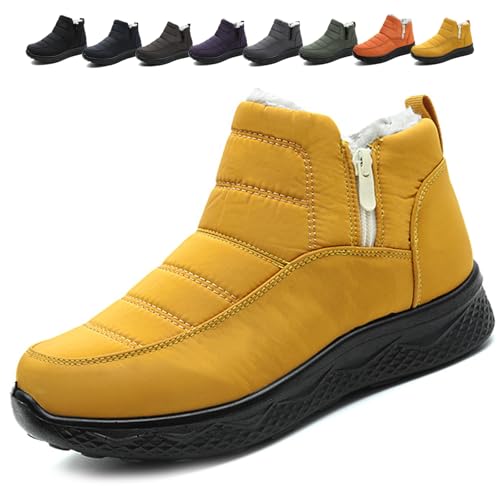 Women's Snow Boots, Waterproof Wide Fit Ankle Booties Side Zipper Winter Shoes Non Slip Walking Boot Lightweight Chunky Heel Short Boots (Yellow,35) von MASHANGGOU