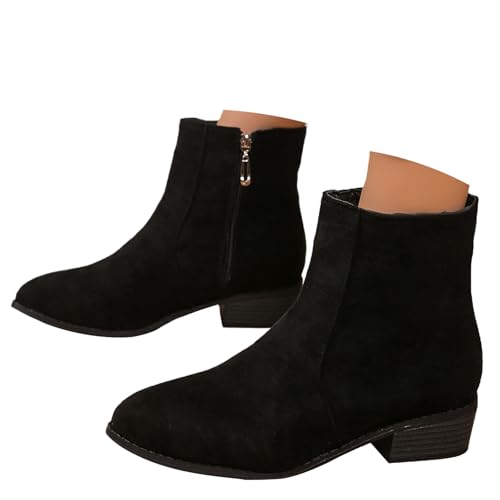 Women's Suede Ankle Boots with Zip, Pointed Toe Chunky Heeled Outdoor Boots Low Heel Boot Fashion Fall Winter Short Boots (42EU,Black) von MASHANGGOU