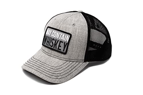 MASHBILL Trucker Hat May Contain Whiskey for Men Adjustable One Size Fits Most Mesh Cap Gray Black von MASHBILL