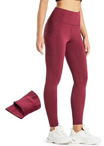 MASKERT Damen Thermo Leggings Gefütterte Warm Laufhose Wasserdicht Sport Tights Fleece Yogahose Winter Thermoleggings mit Taschen, Rubinwein, Large von MASKERT