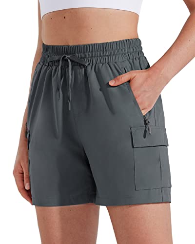 MASKERT Wanderhose Damen Kurz Outdoor Sports Shorts 5'' Laufshort Stretch Sporthose Laufhosen Sommer Kurze Cargohose Wandershorts mit Taschen, Dunkelgrau XXL von MASKERT