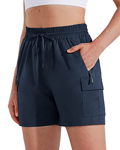 MASKERT Wanderhose Damen Kurz Outdoor Sports Shorts 5'' Laufshort Stretch Sporthose Laufhosen Sommer Kurze Cargohose Wandershorts mit Taschen, Marineblau M von MASKERT