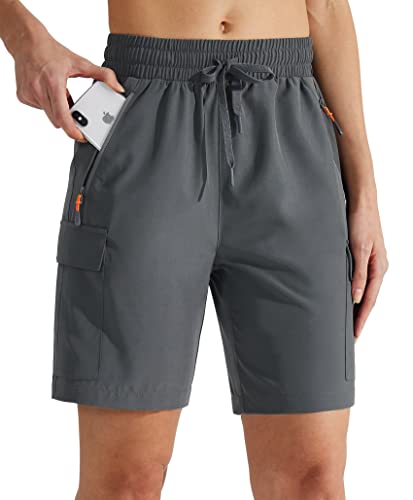 MASKERT Wanderhose Damen Kurz Outdoor Sports Shorts 7'' Laufshort Stretch Sporthose Laufhosen Sommer Kurze Cargohose Wandershorts mit Taschen, Dunkelgrau XXL von MASKERT