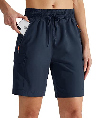 MASKERT Wanderhose Damen Kurz Outdoor Sports Shorts 7'' Laufshort Stretch Sporthose Laufhosen Sommer Kurze Cargohose Wandershorts mit Taschen, Marineblau L von MASKERT