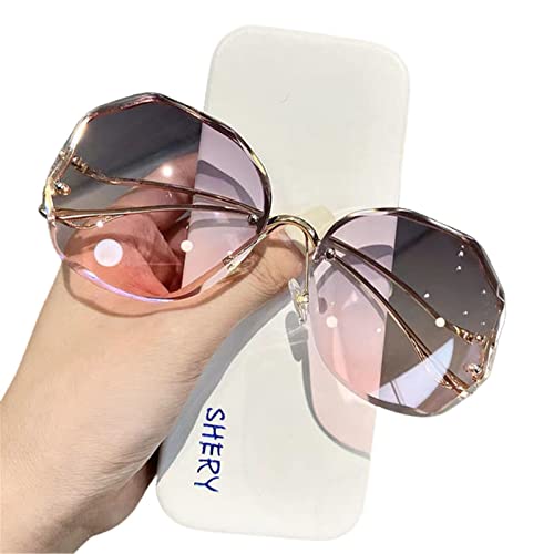 Brillen für Damen Sonnenbrillen Luxus Runde Sonnenbrillen mit Farbverlauf Metall gebogene Bügel gebogene Damen Ozean randlose randlose Sonnenbrille von MASKIS