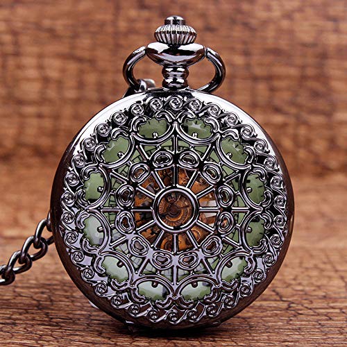 MASKIS Taschenuhr Bronze Steampunk Leuchtend Schwarz Herren Mechanische Hand Wind Anhänger Taschenuhr Halskette Kette Herren Damen Geschenke Leuchtet im Dunkeln von MASKIS