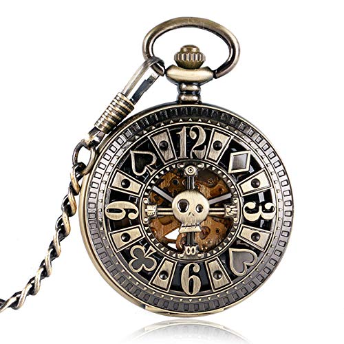 MASKIS Taschenuhr Einzigartiges Poker Totenkopf Design Bronze Steampunk Automatische Mechanische Taschenuhr Schlüsselanhänger Vintage Selbstaufzug Antik von MASKIS