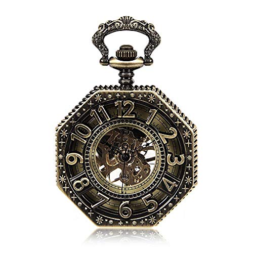 MASKIS Taschenuhr Retro Taschenuhr, Außenhandel heiß klassisch Retro Flip hohl achteckig mechanisch mechanisch für Männer Frauen (Farbe: Bronze, Größe: 4,7 x 1,5 cm) (Farbe: Bronze, Größe: 4,7 x 1,5 cm), bronze, 4.7x1.5cm von MASKIS