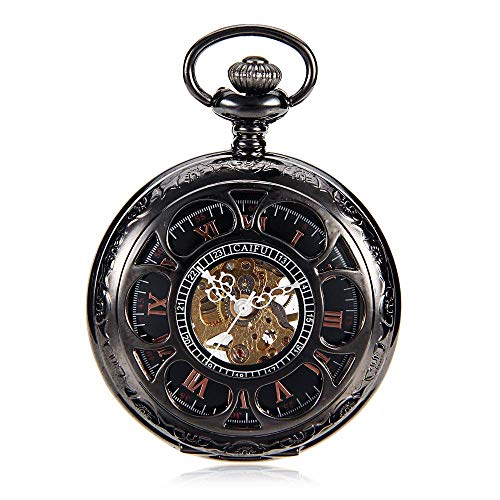 MASKIS Taschenuhr Retro Taschenuhr, Sechs Blütenblätter Blume Hohl Klassische Flip Herren Mechanischmechanischfür Männer Frauen (Farbe: Schwarz, Größe: 4,7 x 1,5 cm) (Farbe: Schwarz, Größe: 4,7 x 1,5 von MASKIS