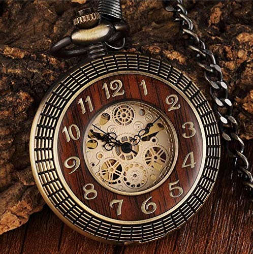 Taschenuhr Halskette Box Paket Massivholz Kette Medaillon Zifferblatt Hohl Steampunk Skelett Herren Herren Uhr Uhren, mechanische Tasche, Mechanical Pocket von MASKIS