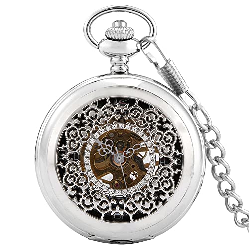 Taschenuhr Manuell Mechanische Taschenuhr Mann Frauen Silber Hohl Geschnitzt Gewöhnlich Digital Schwarz Zifferblatt Retro Gehäuse Dicke Kette Taschenuhr von MASKIS