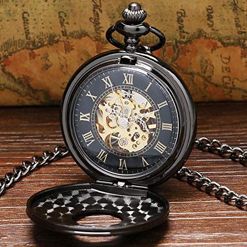 Taschenuhr Vintage Luxus Schwarz Metall Mechanische Taschenuhr Steampunk Uhren Nadelkette Männer Frauen Anhänger Uhr Geschenk mit Geschenktüte von MASKIS