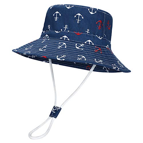 MASOCIO Baby Kinder Sonnenhut Sommermütze Junge Mütze Hut Breiter Krempe Sommerhut Alter 6-24 Monate Navy Blau (Herstellergröße: CN 50CM) von MASOCIO