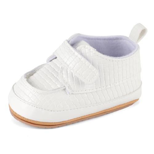 MASOCIO Baby Schuhe Junge Mokassins Babyschuhe 1 Jahr Taufschuhe Lauflernschuhe 0 Kleinkind Jungen Shoes Elegante Größe 18 3-6 Monate Weiß von MASOCIO