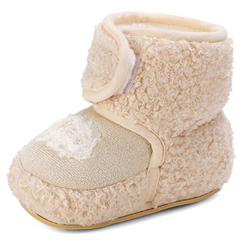 MASOCIO Baby Winterschuhe Junge Mädchen Babyschuhe Winter Baby Boots Stiefel Booties Hausschuhe Winterstiefel Schuhe Größe 19 6-12 Monate Beige von MASOCIO