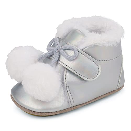 MASOCIO Baby Winterschuhe Mädchen Babyschuhe Winter Baby Stiefel Boots Booties Hausschuhe Winterstiefel Schuhe Größe 20 12-18 Monate Silber von MASOCIO