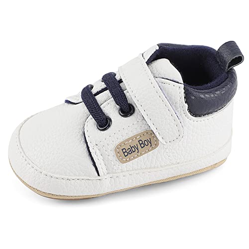 MASOCIO Babyschuhe Junge Baby Schuhe Lauflernschuhe Jungen 0 Krabbelschuhe Sneaker Größe 18 Weiß 3-6 Monate von MASOCIO