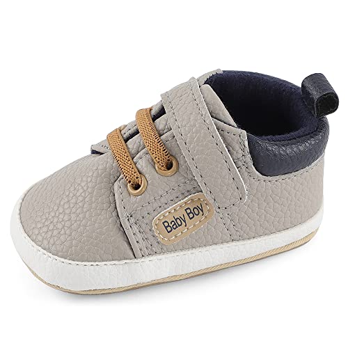 MASOCIO Babyschuhe Junge Baby Schuhe Lauflernschuhe Jungen Krabbelschuhe Sneaker Größe 19 Grau 6-12 Monate/Label 2 von MASOCIO