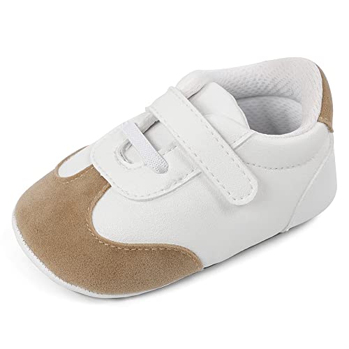 MASOCIO Babyschuhe Junge Mädchen Baby Schuhe Lauflernschuhe Jungen 0 Krabbelschuhe Sneaker Größe 18 Weiß Khaki 3-6 Monate von MASOCIO