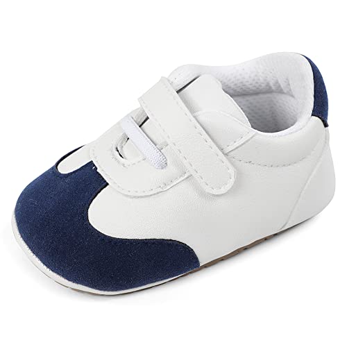 MASOCIO Babyschuhe Junge Mädchen Baby Schuhe Lauflernschuhe Jungen 0 Krabbelschuhe Sneaker Größe 18 Weiß Navy Blau 3-6 Monate von MASOCIO