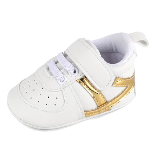 MASOCIO Babyschuhe Junge Mädchen Baby Schuhe Lauflernschuhe Jungen Krabbelschuhe Sneaker Größe 20 Weiß Gold 12-18 Monate von MASOCIO