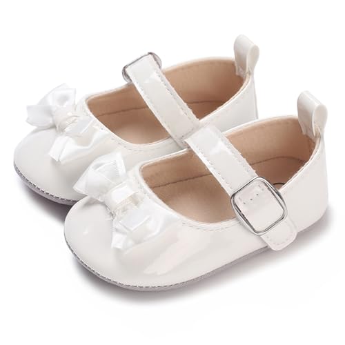MASOCIO Babyschuhe Mädchen Baby Schuhe Taufschuhe Lauflernschuhe Lauflerner Ballerinas 8 9 10 Kleinkind Shoes 1 Jahr Größe 19 Prinzessin ab 6-12 Monate Weiß von MASOCIO