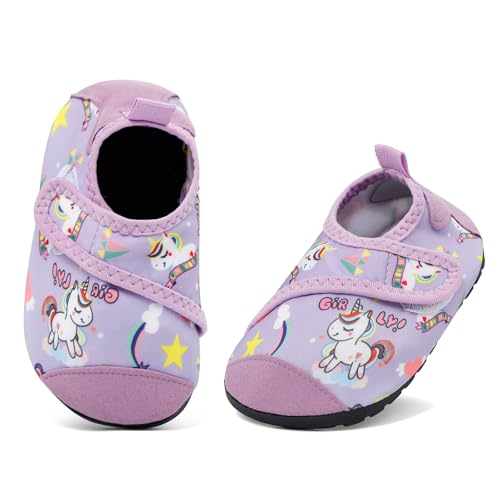 MASOCIO Badeschuhe Kinder Mädchen Wasserschuhe Aquaschuhe Schwimmschuhe Baby Strandschuhe Schwimmsocken Strandsocken Aquasocken Badesocken Kleinkind Lila (Herstellergröße: CN 23/24) EU 20/21 von MASOCIO