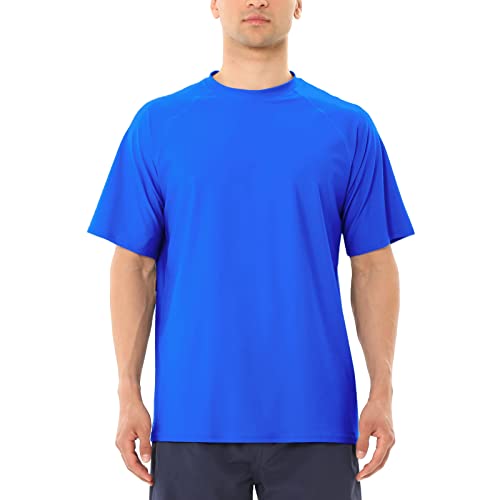 MASOCIO Badeshirt UV Shirt Herren Wasser Männer Kurzarm UPF50+ Schwimmshirt Schwimm Surf Surfshirts Rashguard UV Protection Schutz Rash Guard Bade T-Shirt Tshirt Blau L von MASOCIO