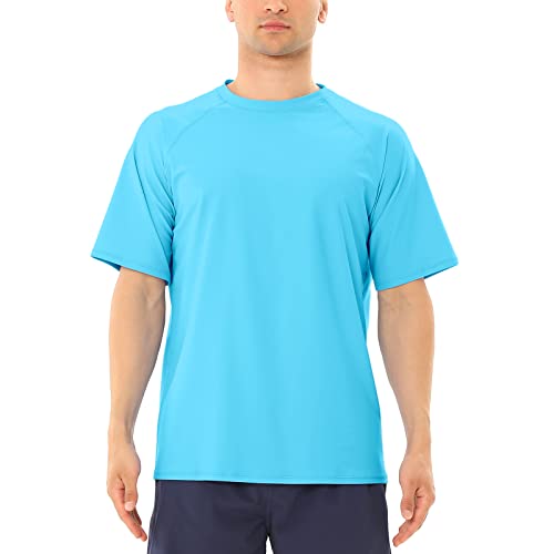 MASOCIO Badeshirt UV Shirt Herren Wasser Männer Kurzarm UPF50+ Schwimmshirt Schwimm Surf Surfshirts Rashguard UV Protection Schutz Rash Guard Bade T-Shirt Tshirt Hellblau L von MASOCIO