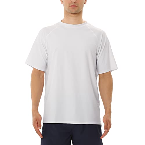 MASOCIO Badeshirt UV Shirt Herren Wasser Männer Kurzarm UPF50+ Schwimmshirt Schwimm Surf Surfshirts Rashguard UV Protection Schutz Rash Guard Bade T-Shirt Tshirt Weiß S von MASOCIO