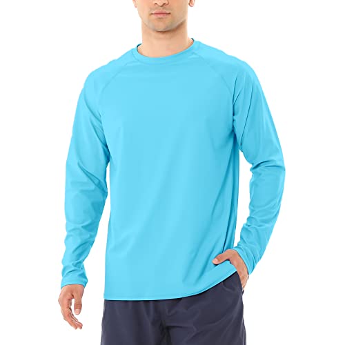 MASOCIO Badeshirt UV Shirt Herren Wasser Männer Langarm UPF50+ Schwimmshirt Schwimm Surf Surfshirts Rashguard UV Protection Schutz Rash Guard Bade T-Shirt Tshirt Hellblau XL von MASOCIO