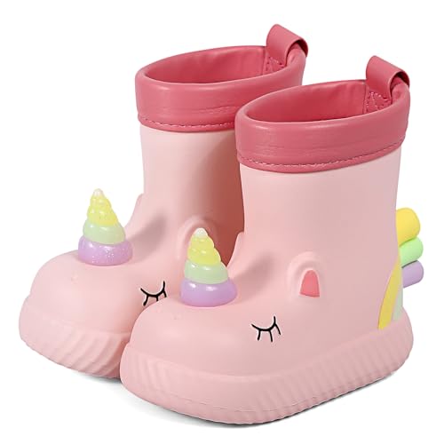 MASOCIO Gummistiefel Kinder Mädchen Regenstiefel Baby Kleinkind EVA Leichte Stiefel Kurze Halbhoch Kids Rain Boots Stiefeletten Barfuß Barfußschuhe Gummistiefeletten Größe 22 23 Rosa von MASOCIO