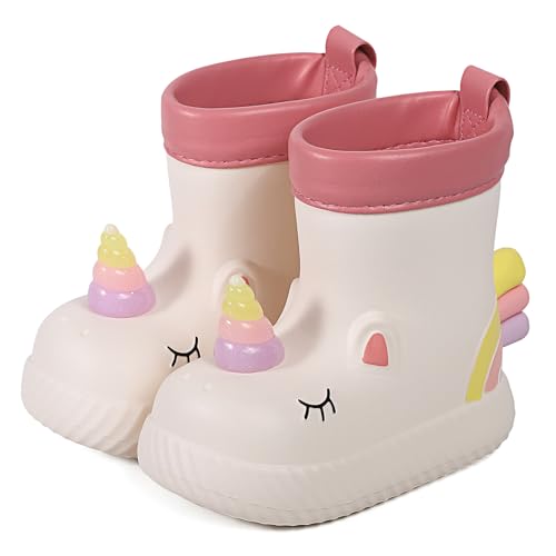 MASOCIO Gummistiefel Kinder Mädchen Regenstiefel Baby Kleinkind EVA Leichte Stiefel Kurze Halbhoch Kids Rain Boots Stiefeletten Barfuß Barfußschuhe Gummistiefeletten Größe 24 Beige von MASOCIO