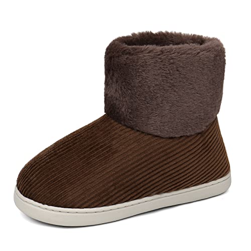 MASOCIO Hausschuhe Boots Damen Winter Warme Plüsch Hausstiefel Warm Hüttenschuhe Winterhausschuhe Stiefel Gefütterte Hoch Fell Pantoffeln Frauen Women Slippers Größe 42 43 Braun von MASOCIO