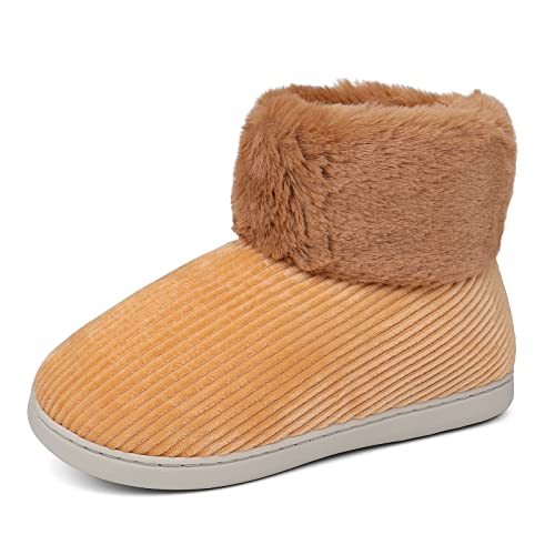 MASOCIO Hausschuhe Boots Damen Winter Warme Plüsch Hausstiefel Warm Hüttenschuhe Winterhausschuhe Stiefel Gefütterte Hoch Fell Pantoffeln Frauen Women Slippers Größe 42 43 Gelb von MASOCIO