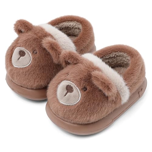 MASOCIO Hausschuhe Kinder Junge Mädchen Plüsch Puschen Warm Warme Winter Kinderhausschuhe Hüttenschuhe Baby Kleinkind Pantoffeln Lustige Tier Bären Braun 4 (Hersteller Größe: CN 28-29) EU 26/27 von MASOCIO