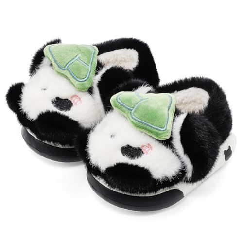 MASOCIO Hausschuhe Kinder Junge Mädchen Plüsch Puschen Warm Warme Winter Kinderhausschuhe Hüttenschuhe Baby Kleinkind Pantoffeln Lustige Tier Schwarz 4 (Hersteller Größe: CN 32-33) EU 29/30 von MASOCIO