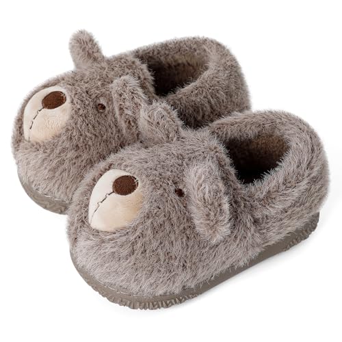 MASOCIO Hausschuhe Kinder Junge Mädchen Plüsch Puschen Warm Warme Winter Kinderhausschuhe Lustige Kuschel Hüttenschuhe Kleinkind Pantoffeln Jungen Tier Tragen Größe 27 28 Braun von MASOCIO