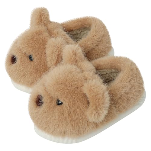 MASOCIO Hausschuhe Kinder Junge Mädchen Plüsch Puschen Warm Warme Winter Kinderhausschuhe Lustige Kuschel Hüttenschuhe Kleinkind Pantoffeln Tier Größe 27 28 Braun von MASOCIO