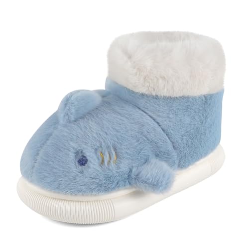 MASOCIO Hausschuhe Kinder Junge Mädchen Plüsch Warme Warm Winter Pantoffeln Kinderhausschuhe Flauschige Kuschel Puschen Kleinkind Hüttenschuhe Jungen Tier Slippers Größe 25 26 Blau von MASOCIO