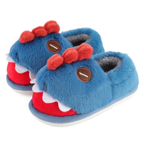 MASOCIO Hausschuhe Kinder Junge Plüsch Puschen Warm Warme Winter Kinderhausschuhe Lustige Kuschel Hüttenschuhe Kleinkind Pantoffeln Jungen Monster Größe 26 27 Blau 2 von MASOCIO