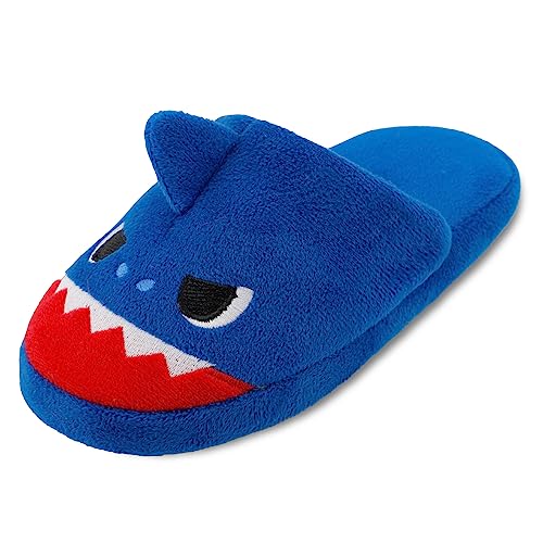 MASOCIO Hausschuhe Kinder Junge Plüsch Puschen Warme Winter Pantoffeln Kinderhausschuhe Jungen Offen Kuschelig Hüttenschuhe Slippers Größe 26 27 Blau von MASOCIO