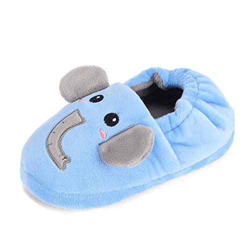 MASOCIO Hausschuhe Kinder Junge Winter Kinderhausschuhe Hüttenschuhe Plüsch Puschen Pantoffeln Slippers Elefant Größe 24 25 von MASOCIO