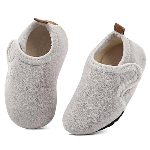 MASOCIO Hausschuhe Kinder Mädchen Junge Plüsch Warme Winter Puschen Barfußhausschuhe Barfusshausschuhe Kind Barfuss Barfuß Barfussschuhe Barfußschuhe Baby Kleinkind Pantoffeln Größe 26 27 Grau von MASOCIO