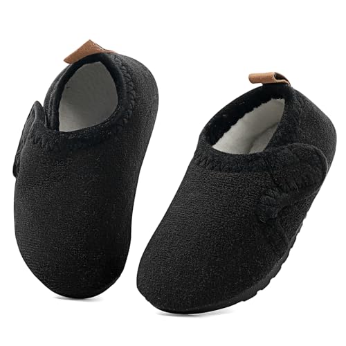 MASOCIO Hausschuhe Kinder Mädchen Junge Plüsch Warme Winter Puschen Barfußhausschuhe Barfusshausschuhe Kind Barfuss Barfuß Barfussschuhe Barfußschuhe Baby Kleinkind Pantoffeln Größe 36 37 Schwarz von MASOCIO