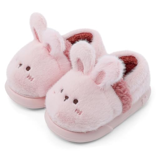 MASOCIO Hausschuhe Kinder Mädchen Plüsch Puschen Warm Warme Winter Kinderhausschuhe Hüttenschuhe Baby Kleinkind Pantoffeln Lustige Tier Hasen Rosa 4 (Hersteller Größe: CN 28-29) EU 26/27 von MASOCIO