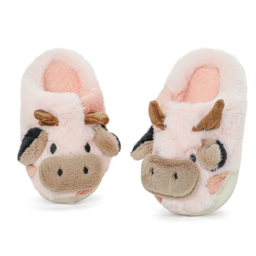 MASOCIO Hausschuhe Kinder Mädchen Plüsch Puschen Warme Winter Pantoffeln Kinderhausschuhe Offen Kuschelig Flauschig Warm Hüttenschuhe Winterhausschuhe Slippers Größe 36 37 Rosa von MASOCIO