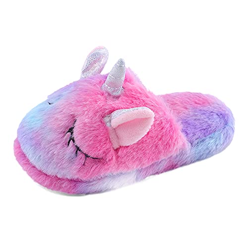 MASOCIO Hausschuhe Kinder Mädchen Plüsch Puschen Warme Winter Pantoffeln Kinderhausschuhe Offen Kuschelig Hüttenschuhe Slippers Größe 26 27 Mehrfarbig 3 von MASOCIO