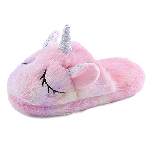 MASOCIO Hausschuhe Kinder Mädchen Plüsch Puschen Warme Winter Pantoffeln Kinderhausschuhe Offen Kuschelig Hüttenschuhe Slippers Größe 26 27 Rosa Mehrfarbig 1 von MASOCIO