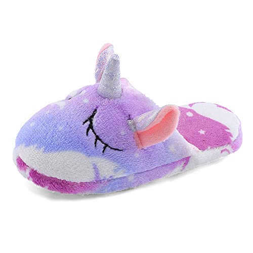 MASOCIO Hausschuhe Kinder Mädchen Plüsch Puschen Warme Winter Pantoffeln Kinderhausschuhe Offen Kuschelig Hüttenschuhe Slippers Größe 29 30 Violett Mehrfarbig 4 von MASOCIO